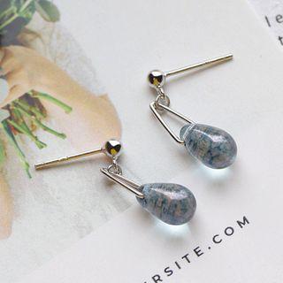 925 Sterling Silver Faux Crystal Drop Earring 1 Pair - Light Blue - One Size