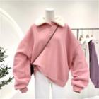 Fleece-lined Drop Shoulder Polo Shirt