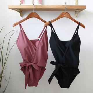 Monotone Surplice-wrap Swimsuit