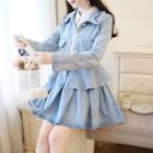 Set: Faux Pearl Accent Buttoned Jacket + A-line Mini Skirt