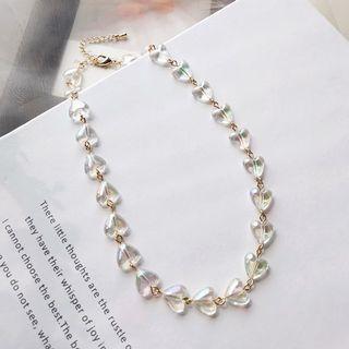 Heart Necklace 1 Pc - Transparent & Gold - One Size