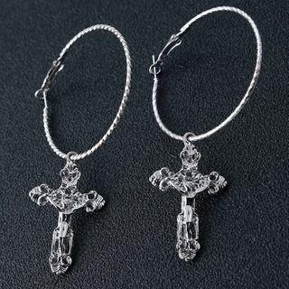 Cross Alloy Dangle Earring Er097 - 1 Pair - Silver - One Size