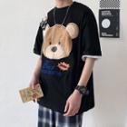 Bear Embroidered Lettering Short-sleeve T-shirt