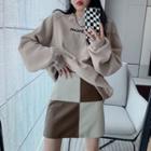 Letter Embroidered Sweatshirt / Checkered Mini Pencil Skirt