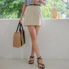Linen Blend Mini Skirt With Belt