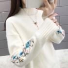 Embroidery Mock Neck Sweater