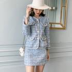 Set: Button Tweed Jacket + Mini Fitted Skirt