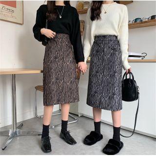 Zebra Print Midi Fitted Skirt