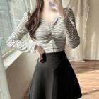Ruched Striped Sweetheart Top