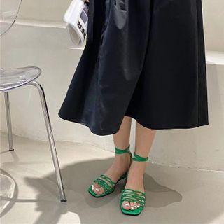 Kitten Heel Strappy Ankle Strap Sandals