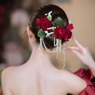 Flower Velvet Hair Clip Red - One Size
