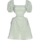 Puff-sleeve Gingham Drawstring A-line Dress