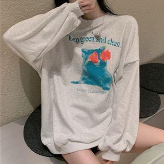 Flower Print Lettering Oversized Sweatshirt