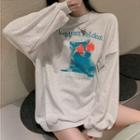 Flower Print Lettering Oversized Sweatshirt
