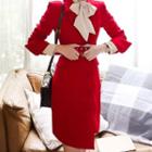 Long-sleeve Belt-waist Coat Dress
