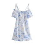 Puff-sleeve Off-shoulder Tie-dye Mini Dress