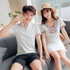 Couple Matching Embroidered Short Sleeve Henley T-shirt / Short Sleeve Dress