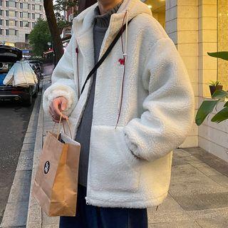 Embroidered Drawstring Fleece Zip Hoodie
