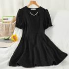 Short-sleeve Faux Pearl Strap Mini A-line Dress