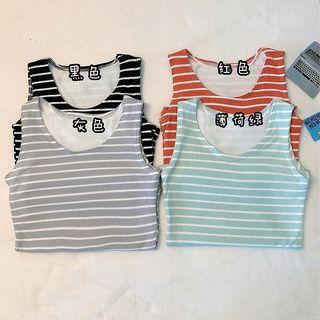 Sleeveless Round Neck Striped Knit Top