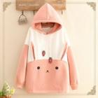 Color-block Rabbit-ear Accent Fleece-lined Hoodie As Shown In Figure - One Size