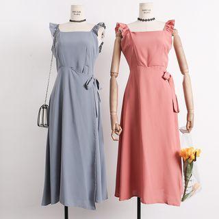 Ruffled-trim Wrapped Sleeveless Maxi Dress