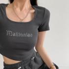 Embroidered Square-neck Crop T-shirt