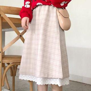 Plaid High-waist A-line Skirt As Shown In Figure - One Size
