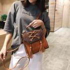 Fringed Cross Strap Detail Sequined Flap Backpack