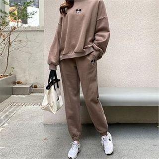 Set: Mickey Mouse Embroidered Napped Sweatshirt + Sweat Pants