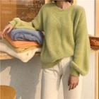 Plain Round-neck Furry Sweater