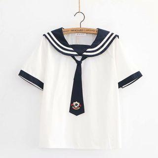 Sailor-collar Short-sleeve Top With Tie