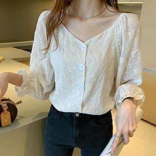 Eyelet Button-up Blouse