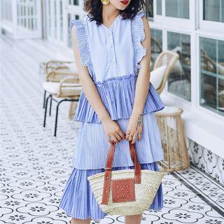 Ruffle Trim Sleeveless Tiered Midi Dress