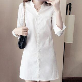 Long-sleeve Stand Collar Mini Sheath Shirtdress