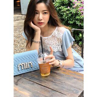 Lace-yoke Frill-sleeve Top
