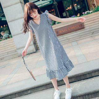 Cap-sleeve Plaid Midi Dress