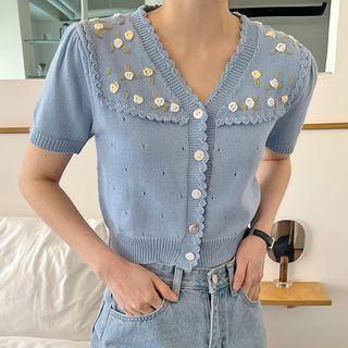 Flower Embroidery Crop Cardigan