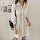 Band-waist Hidden-button Mini Shirtdress