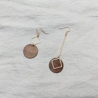 Asymmetric Wooden Disc Earring / Clip-on Earring