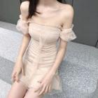 Ruffle Mesh Off-shoulder Mini A-line Dress
