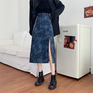 Print Midi A-line Skirt / Waist Chain / Set