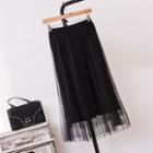 Midi A-line Mesh Skirt Black - One Size