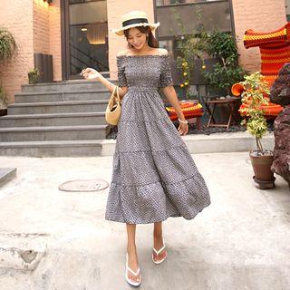 Off-shoulder Floral Long Tiered Dress