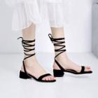 Faux Leather Wrap Around Low Heel Sandals
