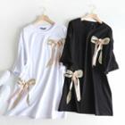 3/4-sleeve Ribbon Mini T-shirt Dress
