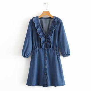 Denim 3/4-sleeve A-line Dress