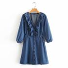 Denim 3/4-sleeve A-line Dress
