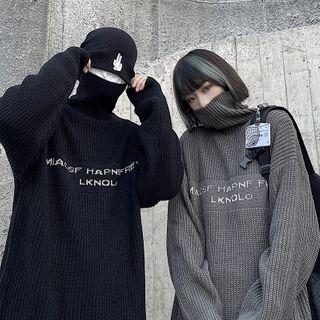 Couple Matching High Neck Letter Print Sweater