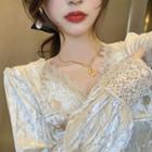 Lace Velvet V-neck Long-sleeve Blouse